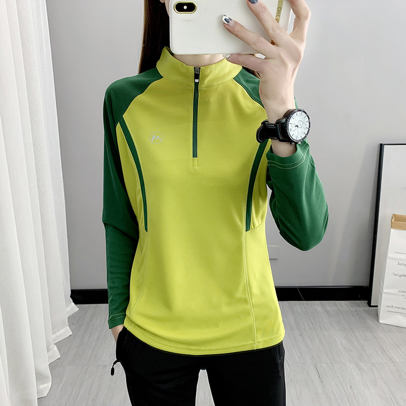 Outdoor Travel Mountaineering Hiking Breathable Stand-Up Collar Fitness Morning Running Yoga Clothing Quick-Drying Elastic Slimming Look Long-Sleeved T-Shirt for Women