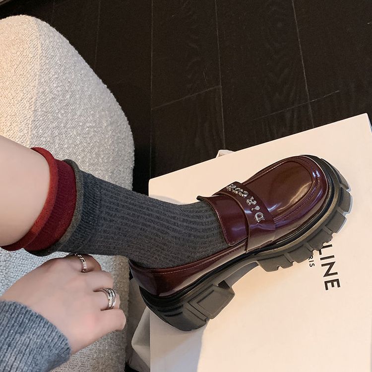 Giày da nữ mũi tròn siêu cao gót đế bánh mì phong cách casual — Màu đen, Màu đỏ rượu, Màu trắng chi tiết 32
