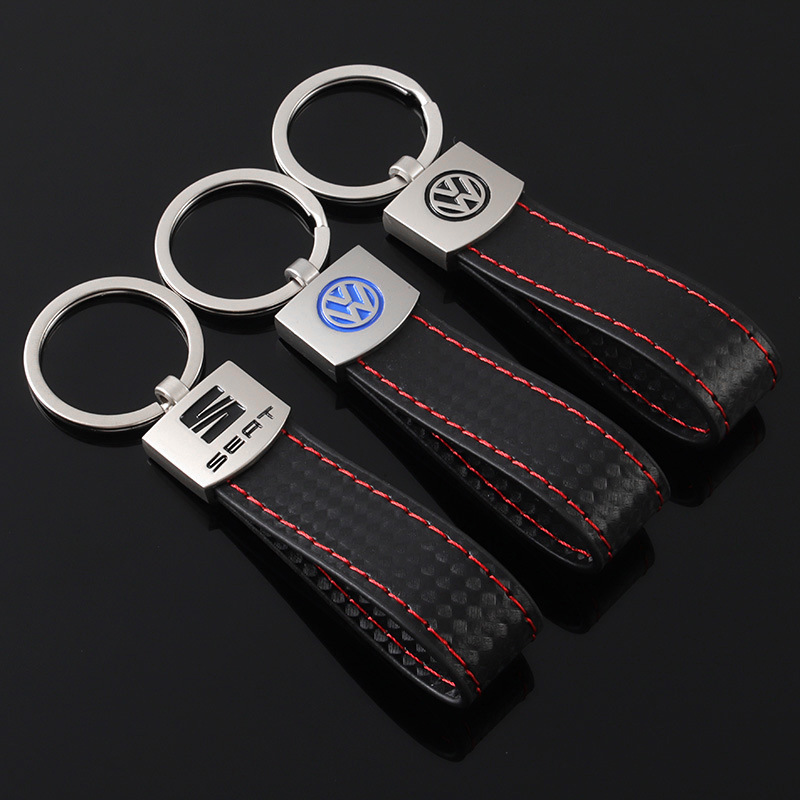 Suitable for Volkswagen and Seat Car Logos, Leather Advertising Car Metal Keychain Ring Pendant