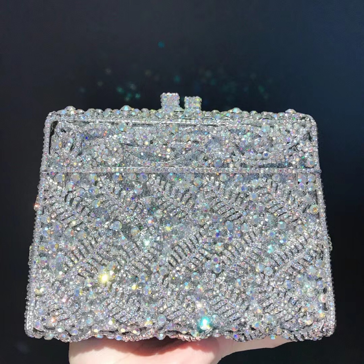 Nuevo hueco transfronterizo hoja de diamante caja trapezoidal bolsa de banquete de diamantes bolsa de mano clutch