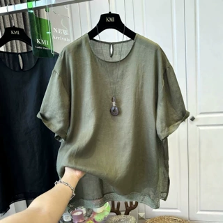 胖MM纯绿色下摆蕾丝花边短袖T恤女装夏款宽松大版轻薄透气半袖衫