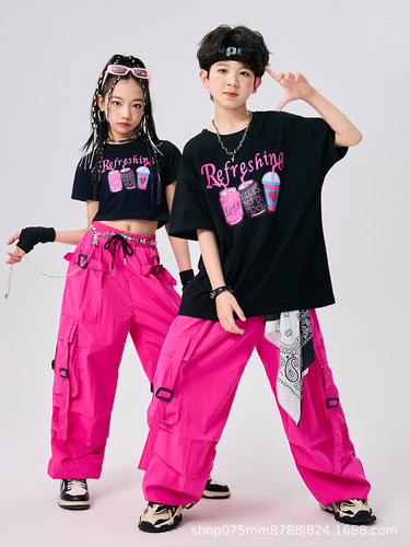 Street Dance Children's Dance Fashion Dress Boys 'Street Pop Hip Hop Set Girls' Jazz Dance Drum Set Fashion Show Performance Dress Cool