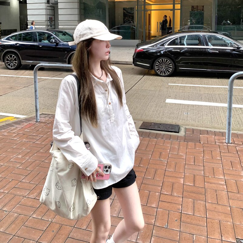 Jinliang Official Image [in Stock + Original Quality] Half-Open Collar White Shirt for Women Winter Polo Shirt Inner Layer Shirt