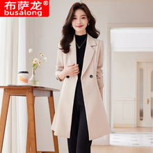 2023布萨龙新款女大衣韩版职业中长款西装领风衣外套工装服9966