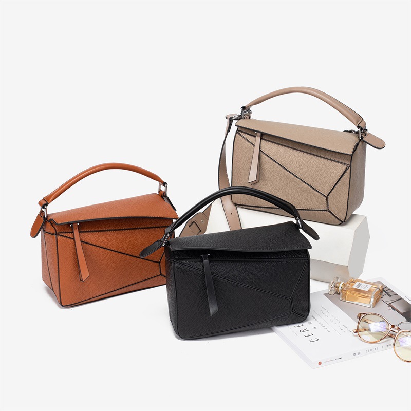 [Wholesale] Geometric Spliced Lychee Grain Crossbody Bag, Lightweight Large Capacity Doctor Bag, Luxury Women's Handbag, Multi-Color In Stock