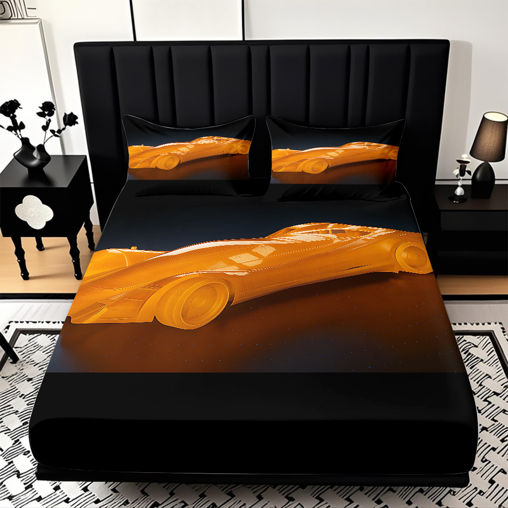 TEMU / JIT moda popular patrón de carreras 3D impresión digital cama de cama de cama kit de ropa de cama fábrica directa