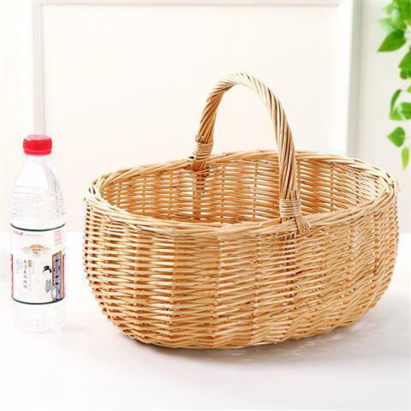 手工编织篮藤编柳编竹篮购物篮小手提篮篮子收纳筐水果篮田园带盖|ru