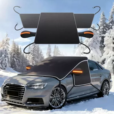 Car snow shield | Car Front Sunshade, Enlarged - 600d-oxford-cloth-10-magnetic-extra-large-orange-ears-reflective-edge