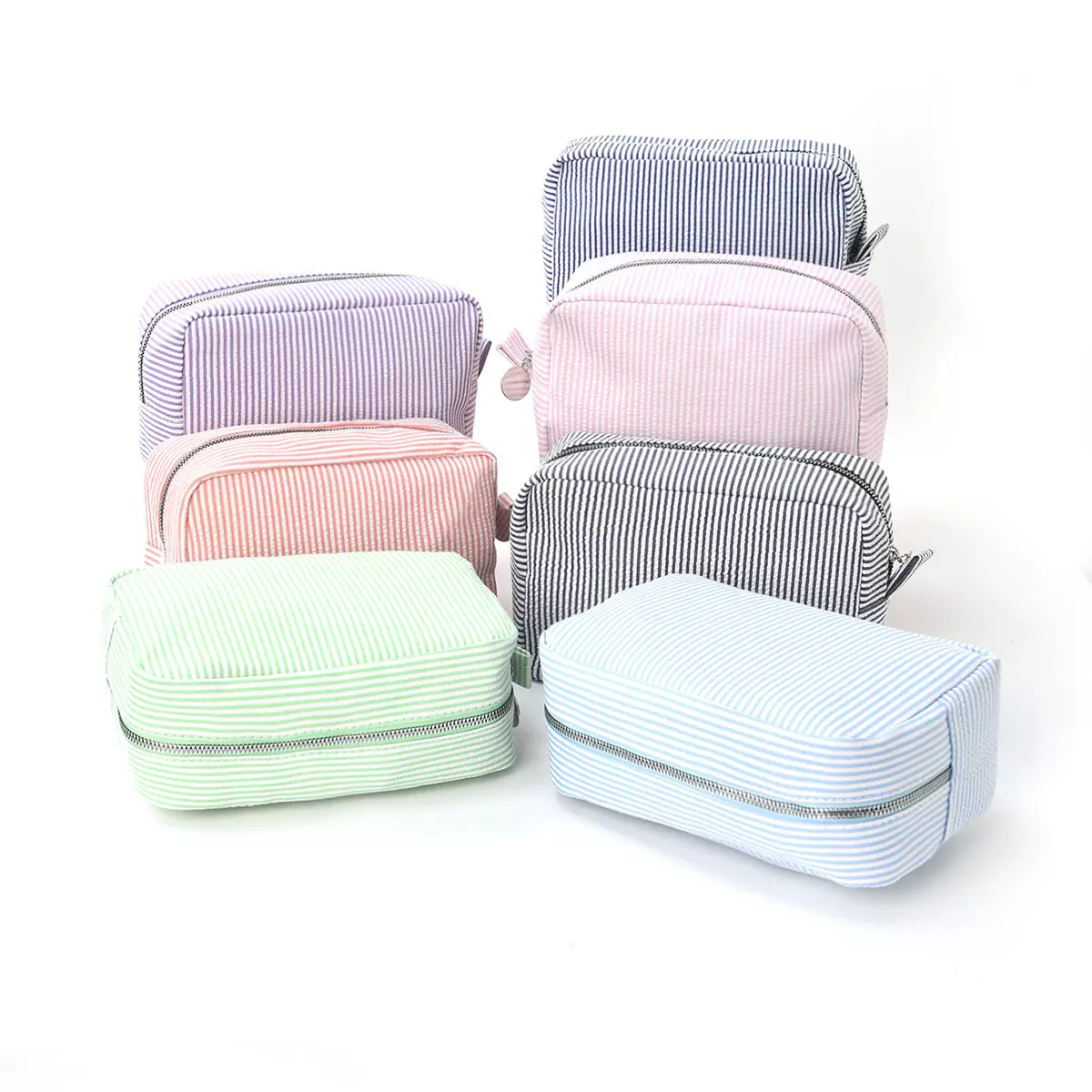 跨境欧美泡泡纱化妆包大容量条纹洗漱包密西西比流行旅行收纳包