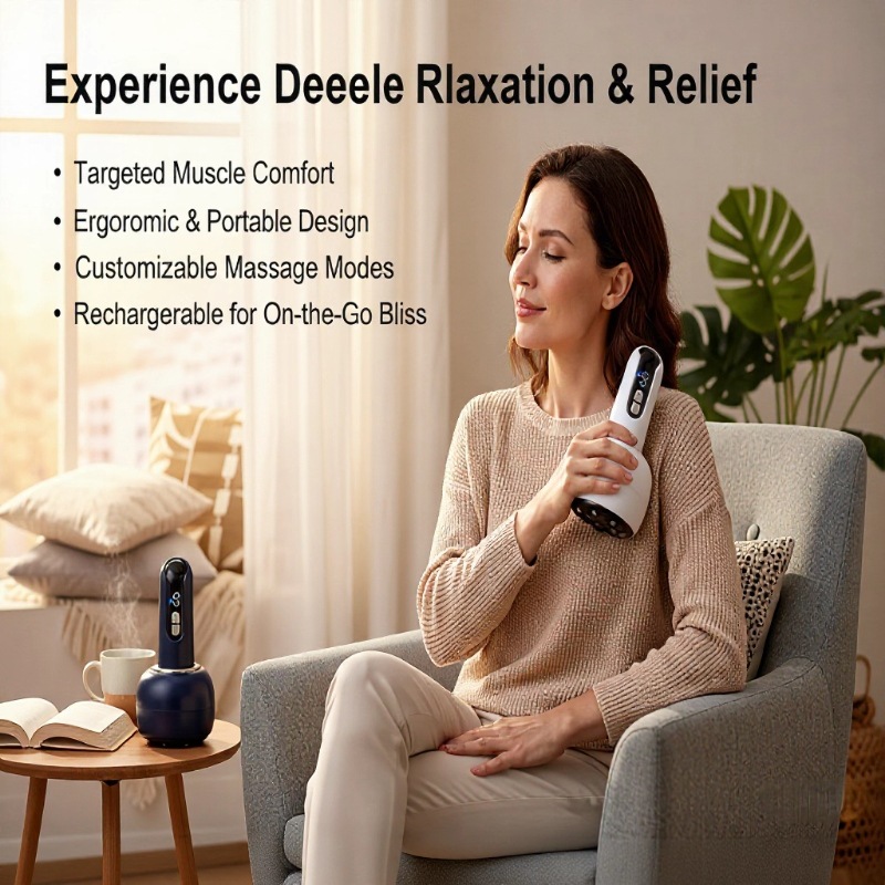 Electric Rechargeable Portable Smart Home Massager with Full-Body Heating, Cupping Therapy, Vacuum Negative Pressure Suction Cupping Device