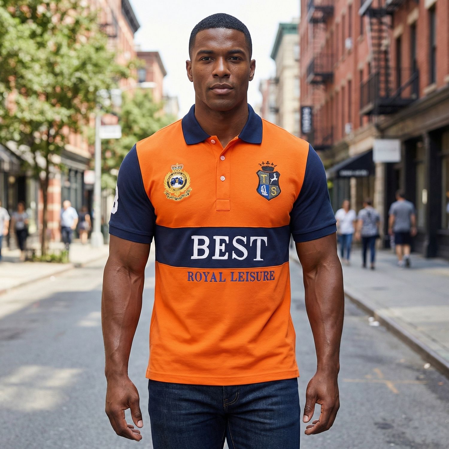 Embroidered European and American City Series Short-Sleeved Men's Polo Shirt, Loose Fit Sports Shirt, Casual Cotton, Foreign Trade Cross-Border