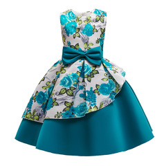 Cross-border supply girls' dress performance costumes for girls printed vests evening gowns pleated children butterfly bows princess dresses