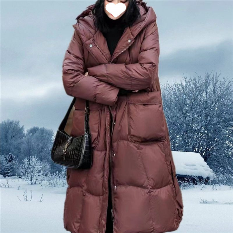 First Order Discount Women's Long down Jacket 2025 Ancora Red Loose Thickened Fashion Slimming Slit Over-The-Knee Trendy