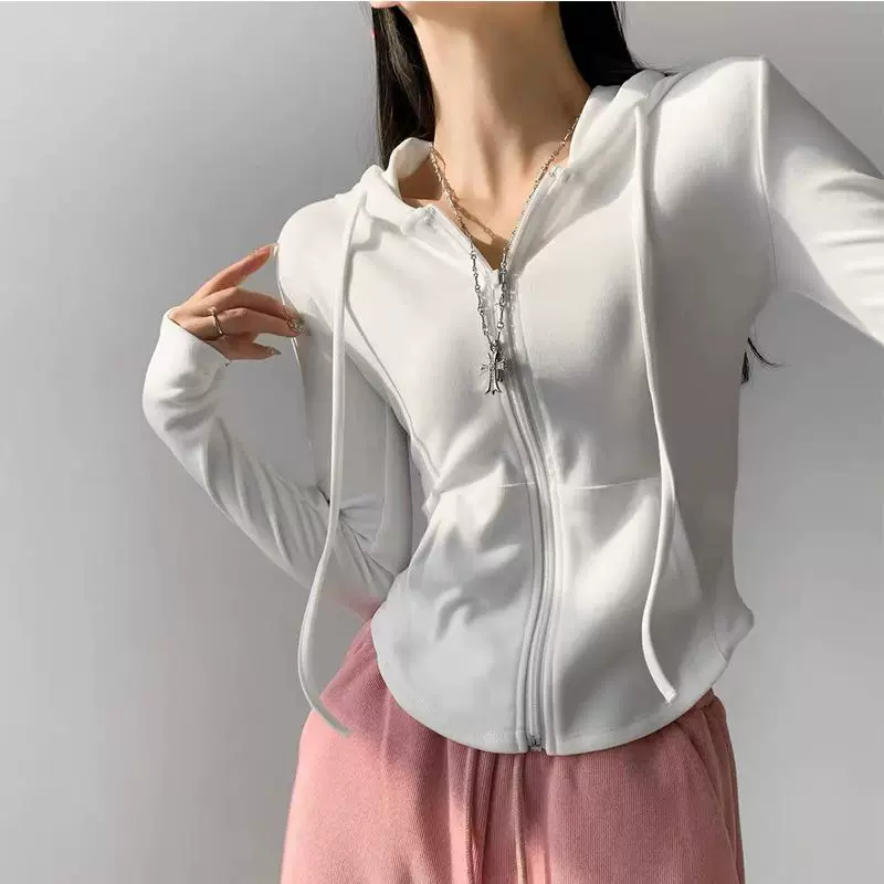 德绒纯欲风连帽开衫卫衣外套女春秋季修身休闲显瘦长袖短款上衣潮