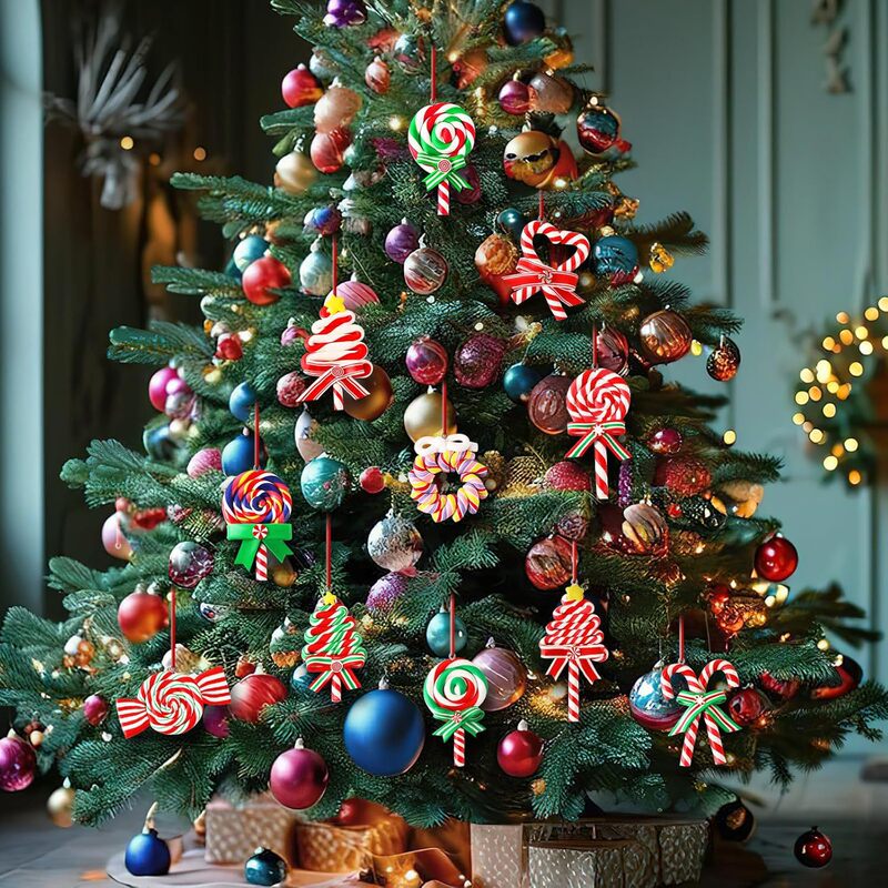 12 個クリスマスキャンディデコレーション木製ロリポップハンギングオーナーケーンクリスマスツリー装飾クリスマスパーティー用|undefined