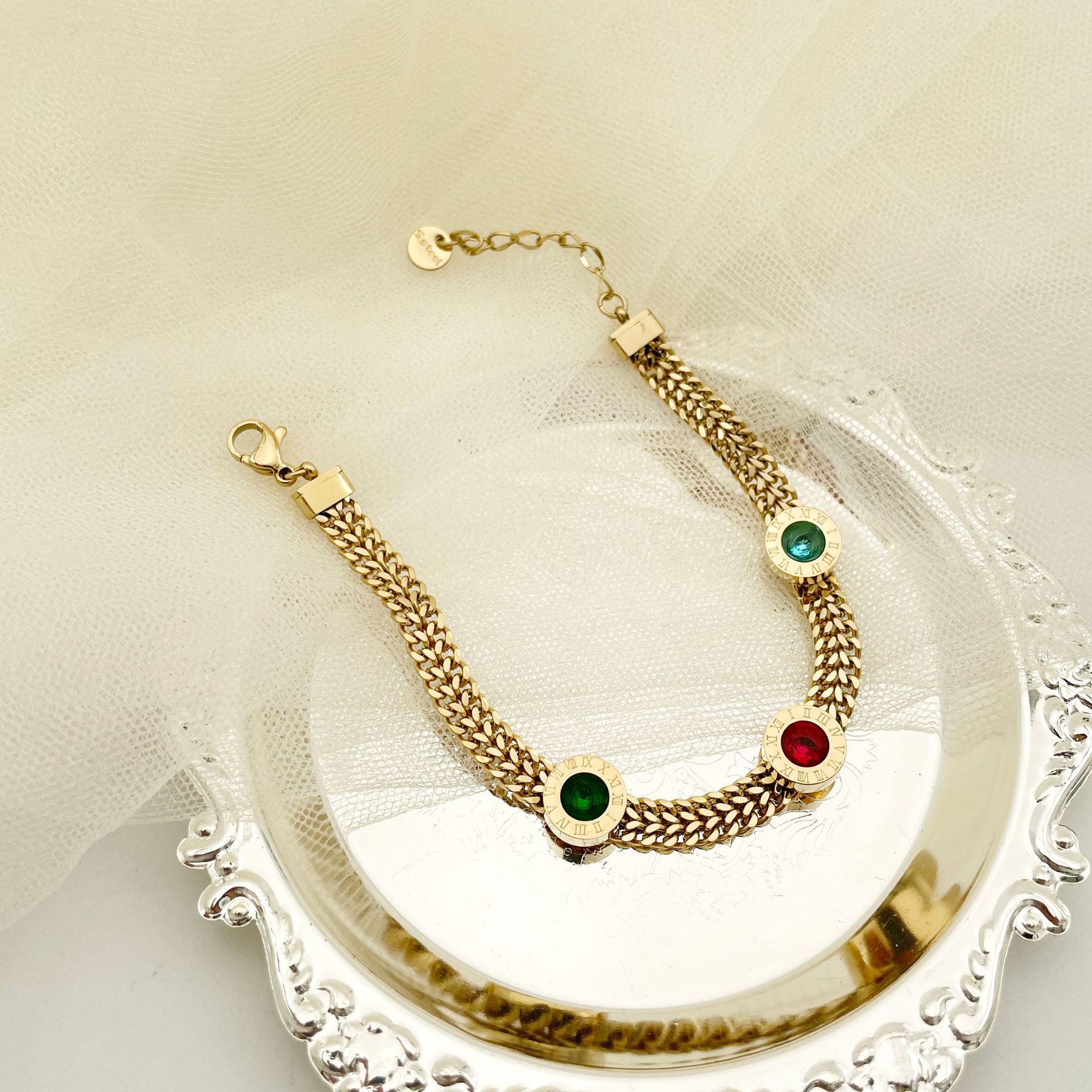 Fashion Geometric Stainless Steel Plating Zircon Bracelets