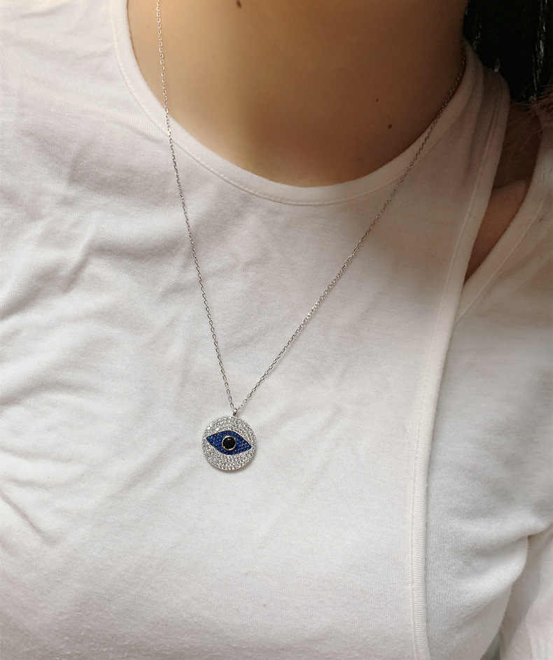 Eye Pattern Women'S Gender 925 Sterling Silver Artificial Gemstones Cable Chain Plating Inlay Eye Necklace