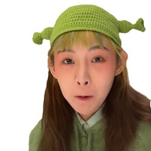 痞幼同款帽子儿童绿色婴儿搞怪可爱怪物史莱克亲子款针织毛线帽冬