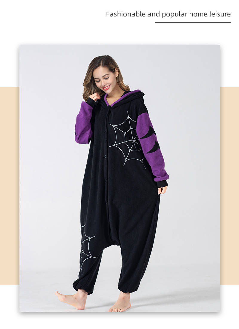 Fashion Spider Web Pajama Sets Polar Fleece Button Lingerie & Pajamas display picture 1