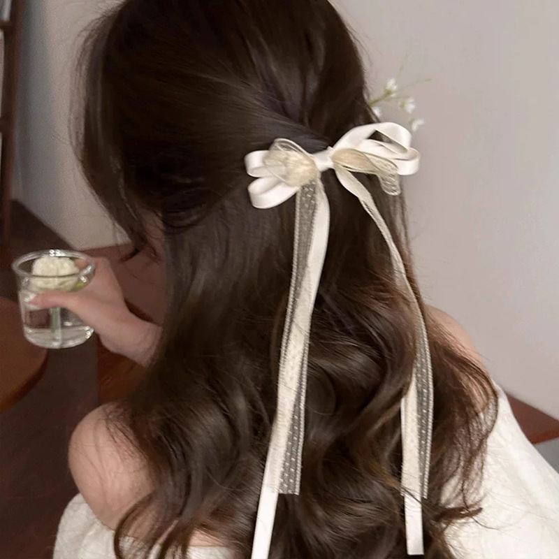 Бежевая заколка для волос с бантиком, 518м, цветочный принт