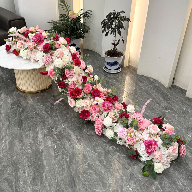 クロスボーダーバーガンディ結婚式の背景の壁の装飾花列アーチ花ウィンドウショールームテーブルフラワーロング列花偽ロングストリップ花|undefined