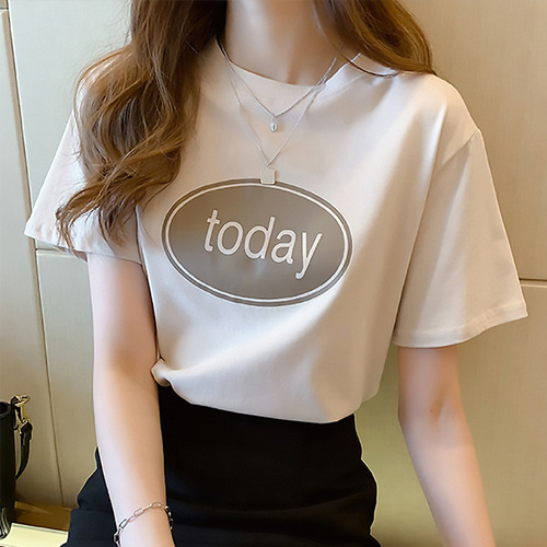短袖T恤女ins潮新款夏季韩版学生字母印花上衣女装一件代发