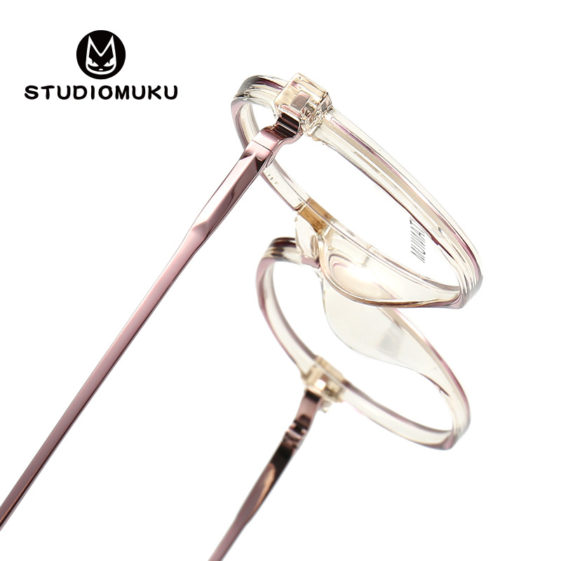 STUDIOMUKU gafas frescas de madera marco redondo gafas ovaladas marco decorativo gafas de titanio puro marco