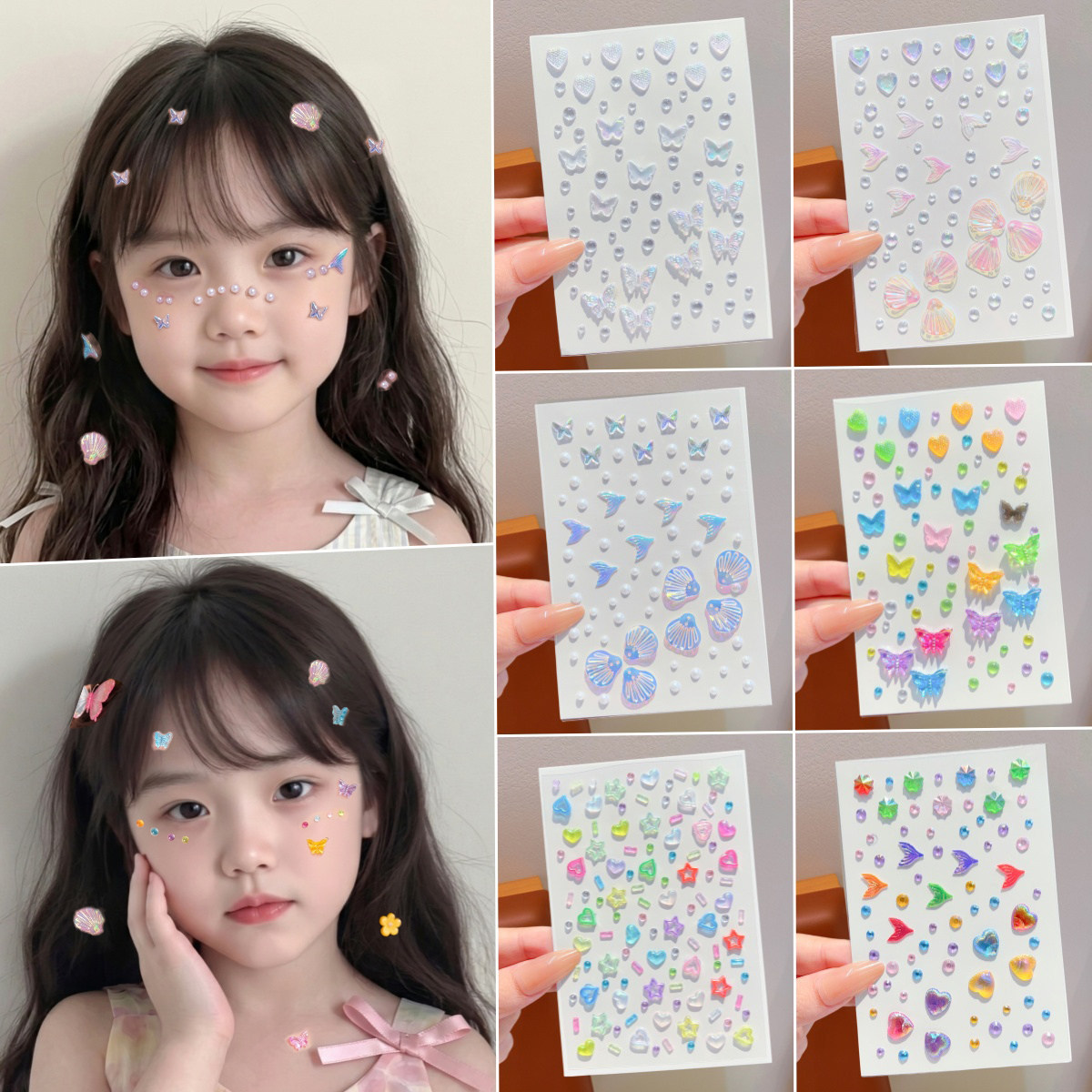 Children's makeup face stickers, butterfly diamond stickers, for Children's Day, New Year's Day, stage makeup, colorful diamond stickers, concert makeup