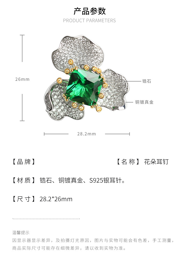 High-end Jewelry Flower Stud Earrings Dignified Generous Style Fashion Green Imitation Emerald Ring High-grade Necklace Set For Women display picture 10