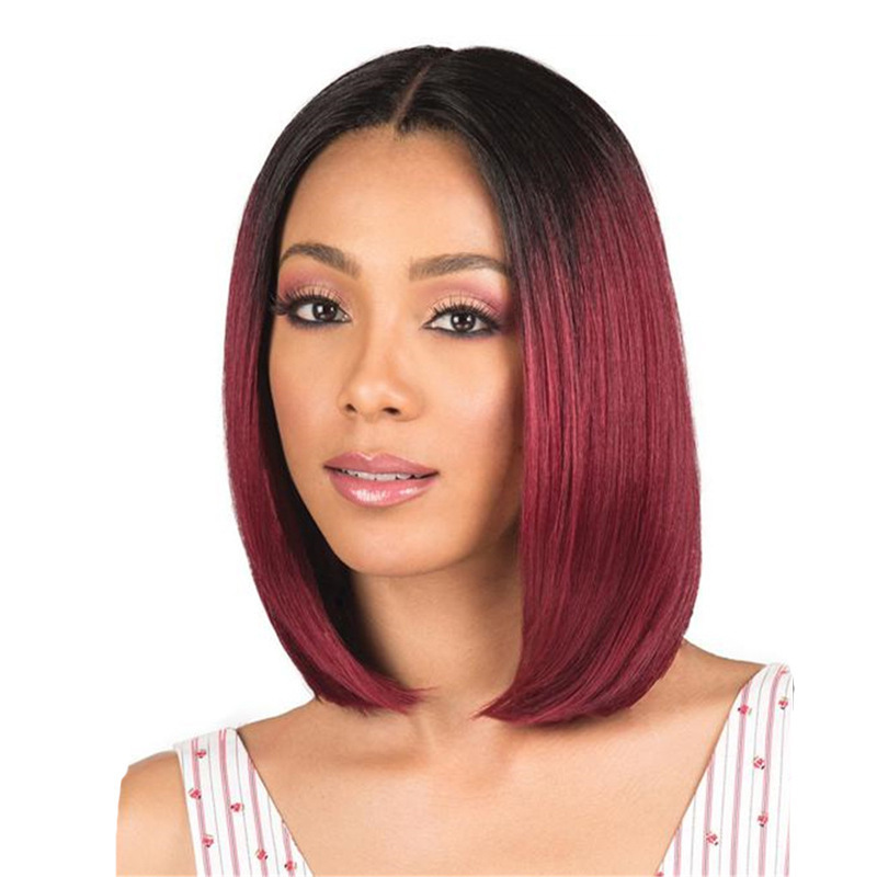 Amazon new cross-border wig black gradient red split bobo bob head full headgear manufacturers wholesale