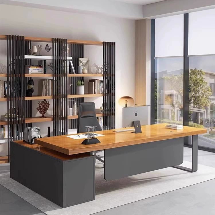 Стол руководителя из цельного дерева, рабочий стол с боковым шкафом, простой современный стол генерального директора, дизайнерский компьютерный стол