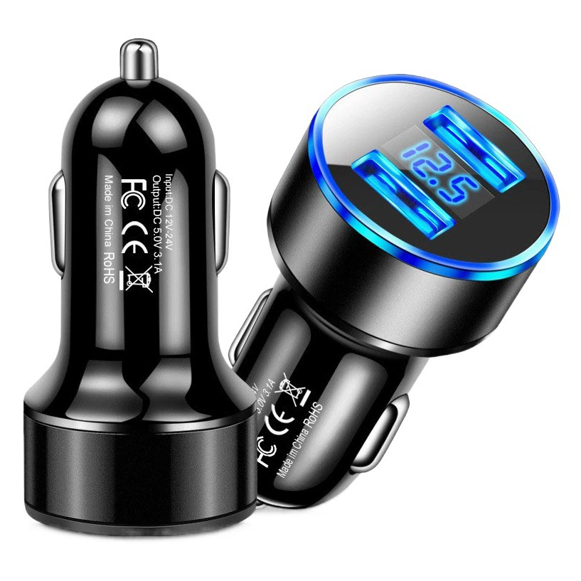 Цифровой дисплей автомобиля Полный спектр зарядное устройство мобильный телефон Быстрая зарядка двойной USB автомобильная зарядка металлическое кольцо дисплей автомобильная зарядка 40 Вт
