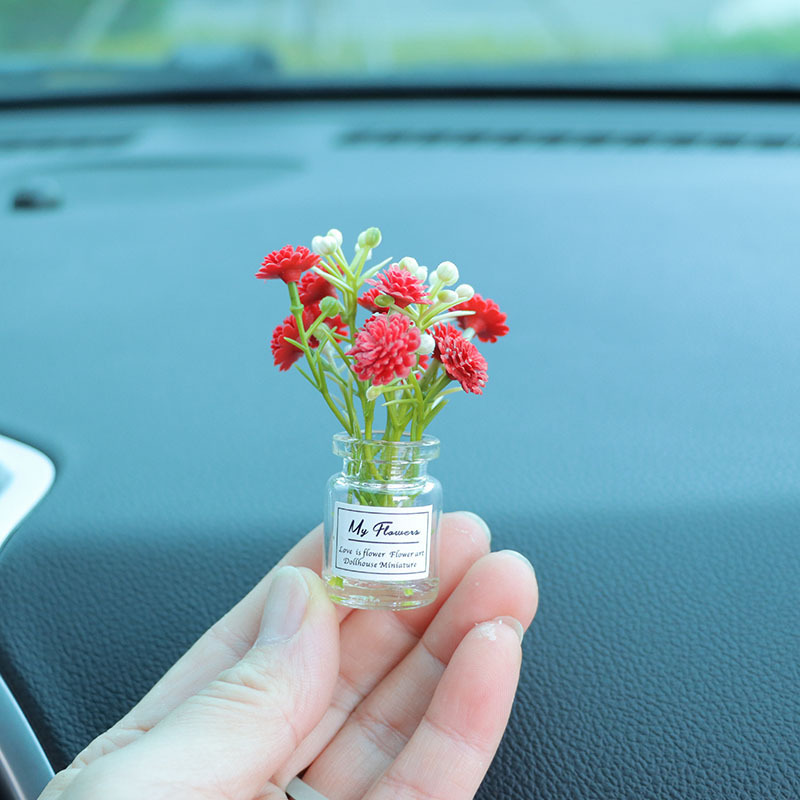 Red de Internet jarrón fresco flor casa de muñecas mini interior de coche consola central decoración de coche decoración de coche espejo cruzado simple