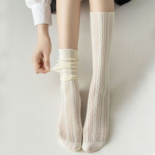 jk striped simple black and white mid-length stockings children's calf pile lace net stockings summer thin ins Princess socks