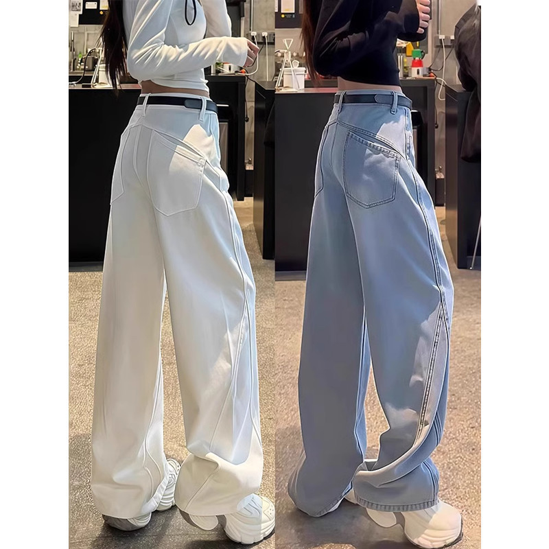 Vintage Scimitar Jeans for Women, Spring/Summer, Plus Size, Pear-Shaped Body, Loose High-Waisted Slimming Straight Wide-Leg Pants