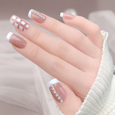 Square French Diamond manual Wearing Removable Fake nails Patch Nail enhancement A piece of finished product wholesale