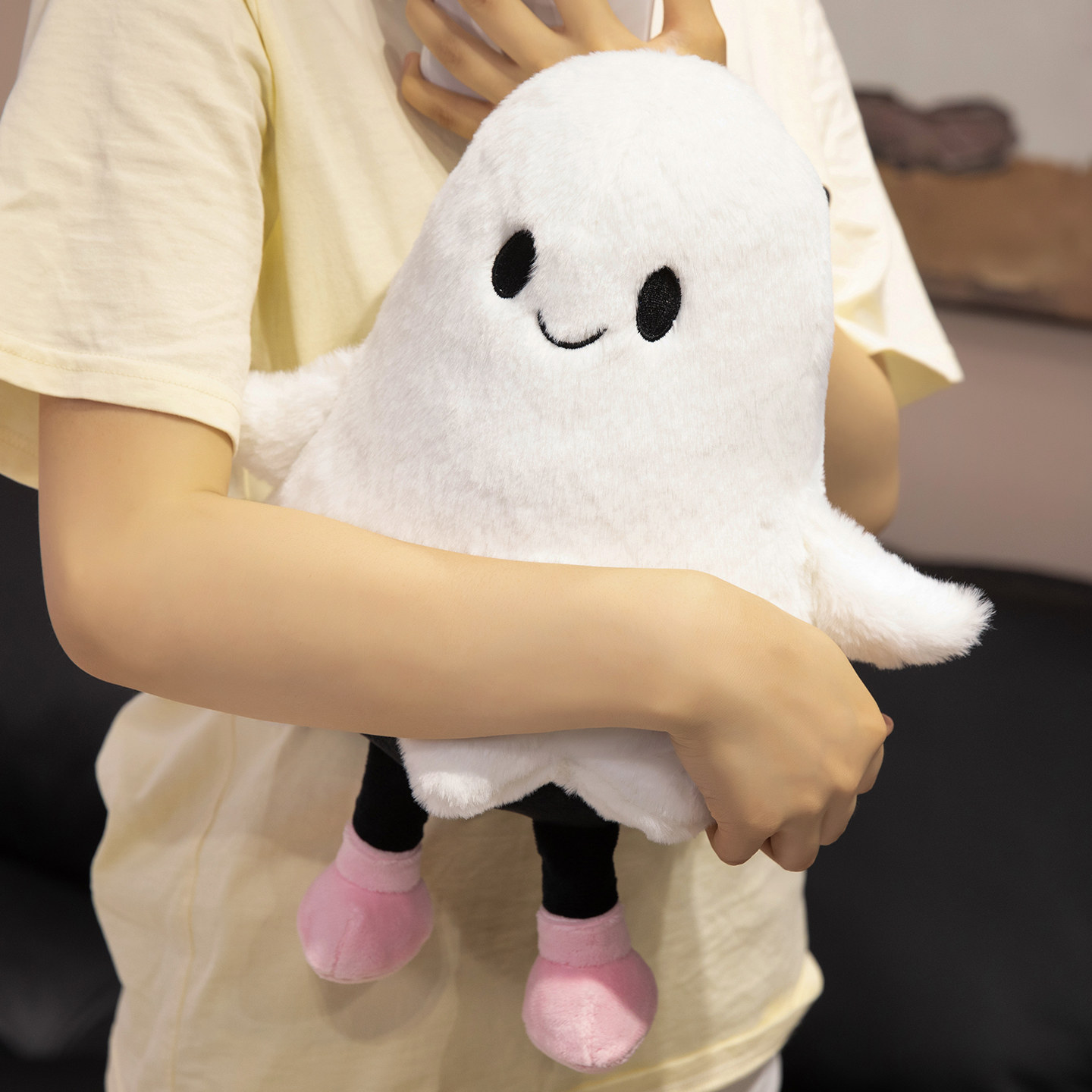 New Halloween Ghost Black Cat White Cat Plush Pillow Funny Skin-Friendly Smooth Rabbit Fur Cross-Border Decorative Doll