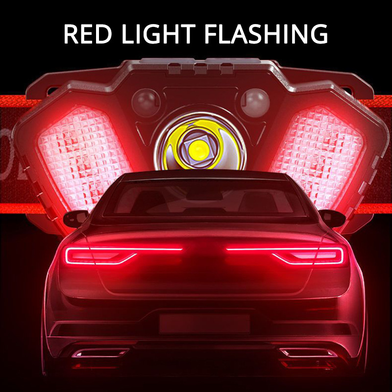 Transfronteriza fuerte faro de luz al aire libre LED linterna montada en la cabeza luz roja recargable mini Faro de inducción de pesca al por mayor