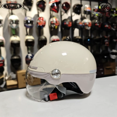 Mustang 3C certification YM369S two-color commuter helmet new national standard motorcycle electric car helmet summer light (Motorcycle Safety Supplies) - khaki-white-with-short-transparent