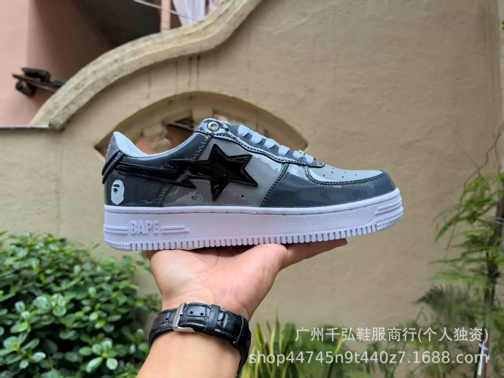 Кроссовки (BAPE) из лаковой кожи, блестящие с изображением головы обезьяны, уличный повседневный стиль