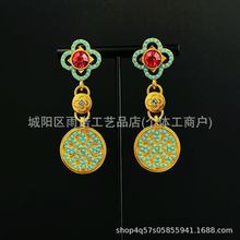2025原创新品 四叶草圆盘柿柿如意镶钻耳钉 复古风唯美瑞丽耳饰女