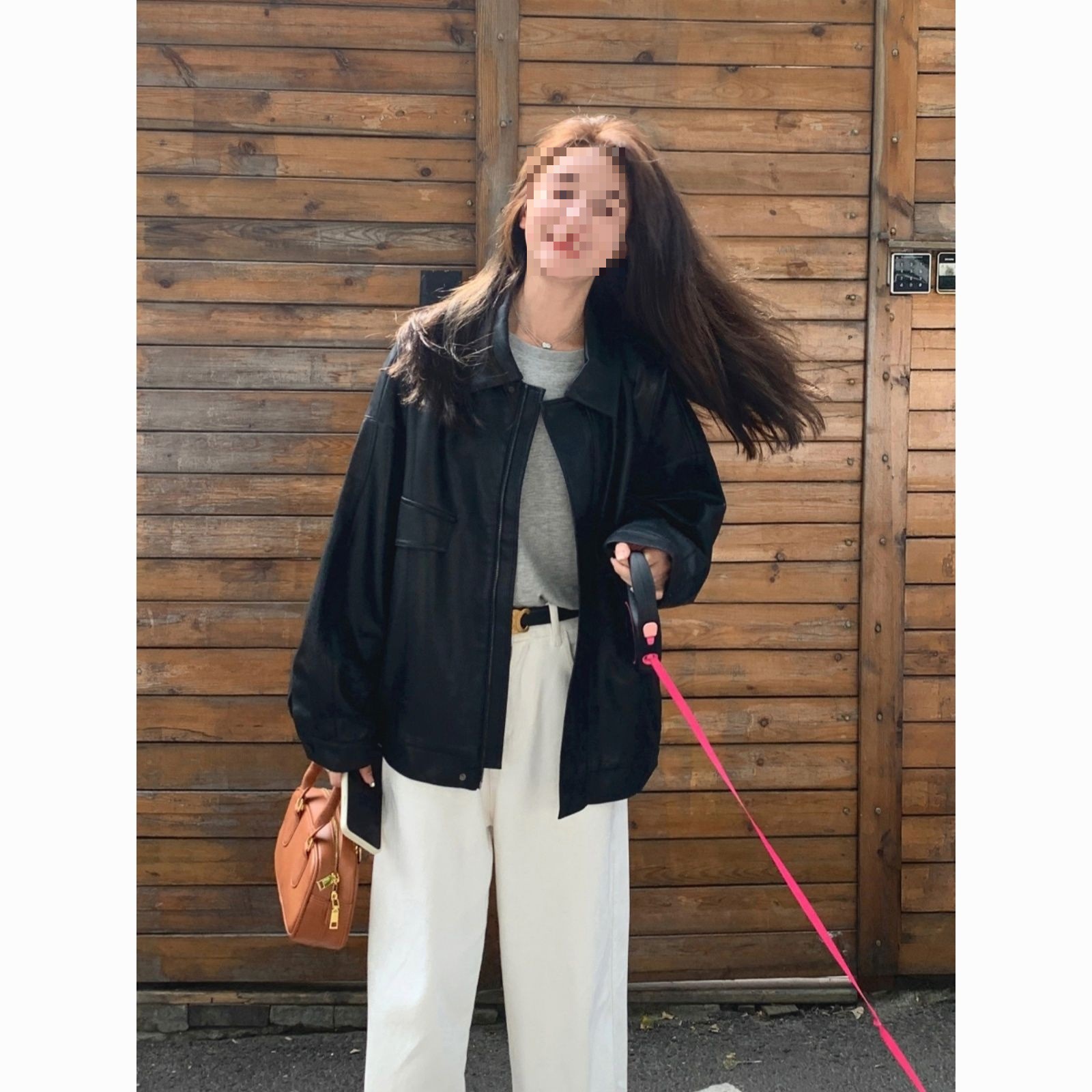 Elegant Black Leather Jacket for Women, Early Spring New Style, Fashionable Motorcycle Jacket Top This Year