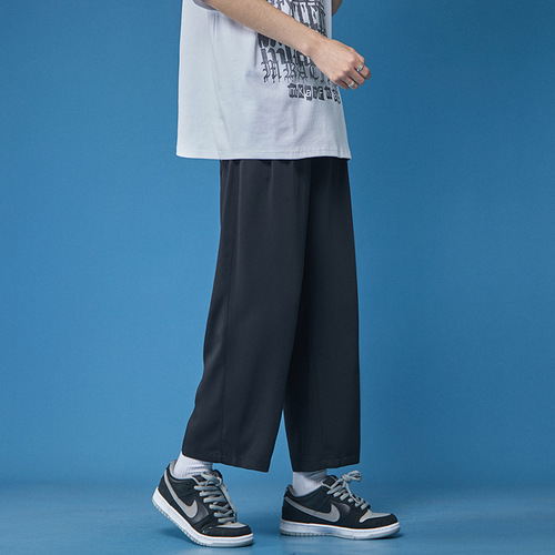Summer Cooling Ice Silk Pants for Men, Korean Style, Quick-Drying and Breathable, 9-Inch, Instagram-Inspired, Hong Kong Style, Loose Straight Leg Wide Pants, Casual
