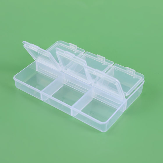 Transparent Nail Art Dried Flower Sequins Long Strip 6-Grid Medicine Box Jewelry Earrings Storage Box Japanese-Style Independent Cover Medicine Sub-Pack
