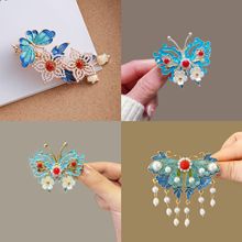 国风醒狮发夹珍珠边夹高级感小香风发卡头饰批发义乌鸭嘴夹饰品女