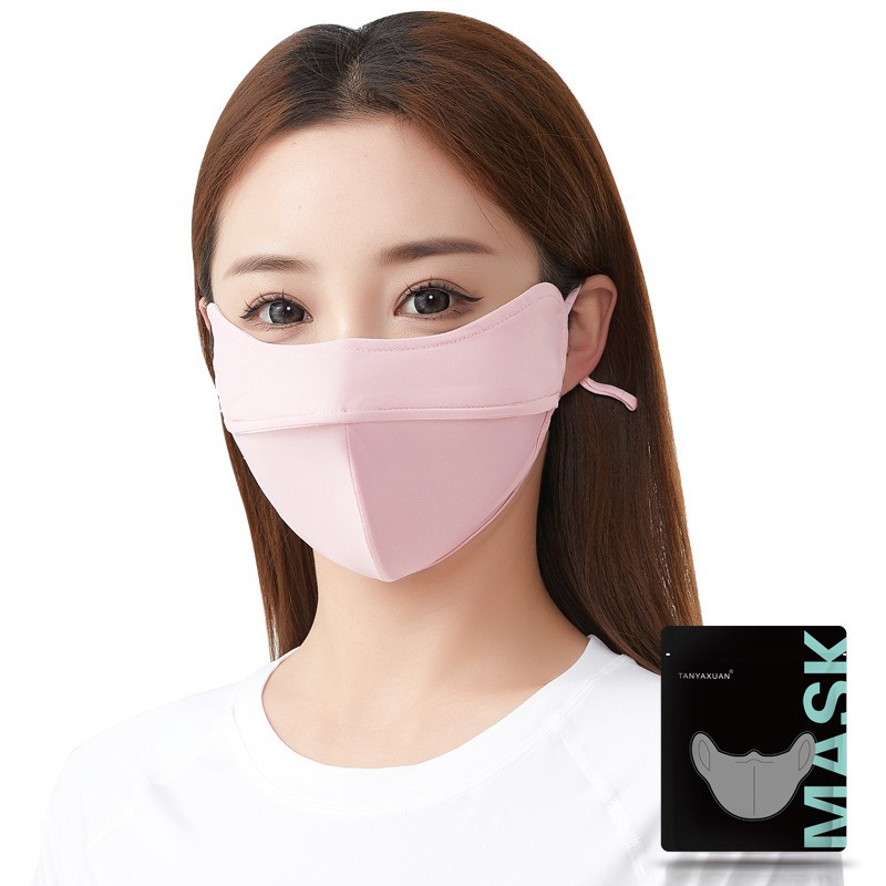 Ice Silk Mask women's summer UV-proof thin face-looking small dustproof windproof mask washable eye protection corner seamless