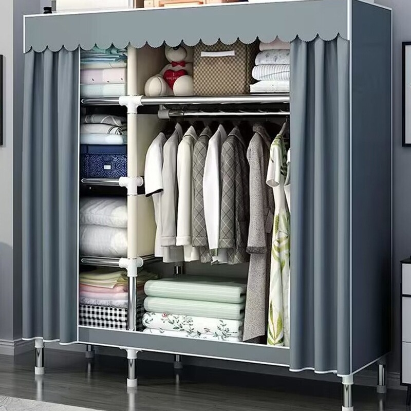 Simple Wardrobe Home Bedroom Assembly Cloth Wardrobe Full Steel Frame Thick Reinforced Strong and Durable Wardrobe for Rental Housing