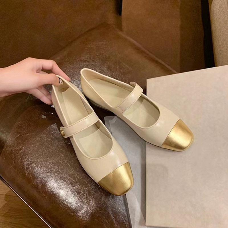 Uva mamá de una sola correa de punta redonda color a juego suave francés Mary Jane zapatos de una sola capa de hadas femeninos zapatos planos de corte bajo femenino