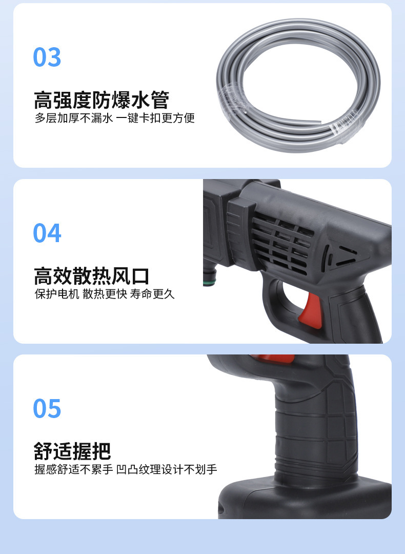 Cross-border foreign trade wholesale wireless lithium-ion high-pressure water gun, lithium-ion car washing machine, household turbo floor cleaner, direct from the factory