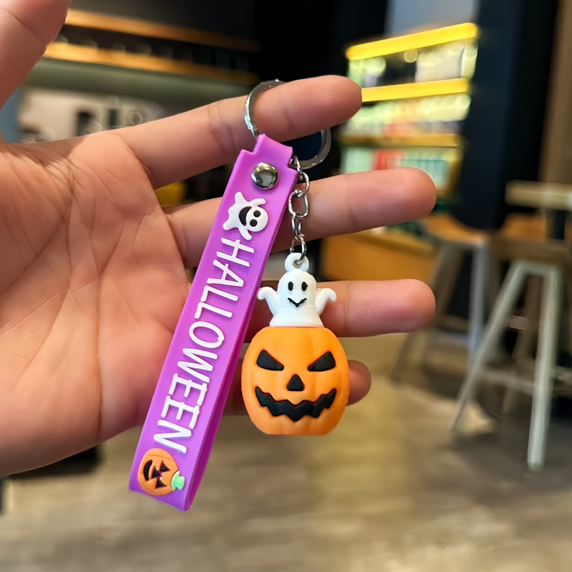 Cross-Border Popular Halloween Keychain Pumpkin Little Black House Doll Pendant Horror Funny Key Chain Bag Pendant